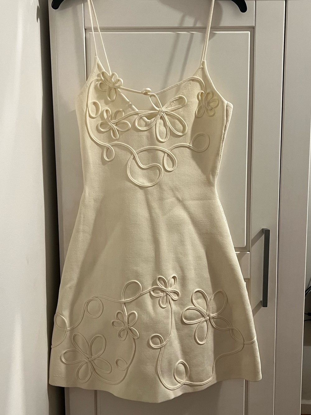 MESHKI Cream Floral Appliqué Spaghetti Strap Dress
